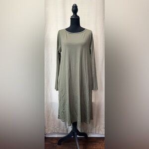 Wool& Rowena Swing Dress Sz M Long Light Green Merino Wool Pockets